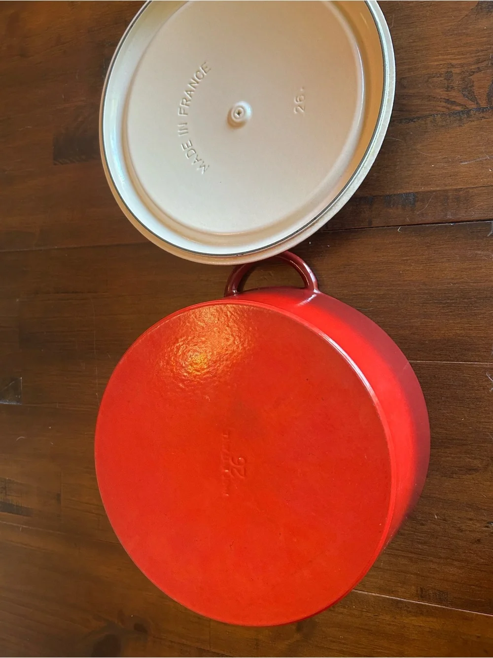 Vintage Le Creuset 5.5 Qt Round Dutch Oven Red 26 Enameled Cast Iron France